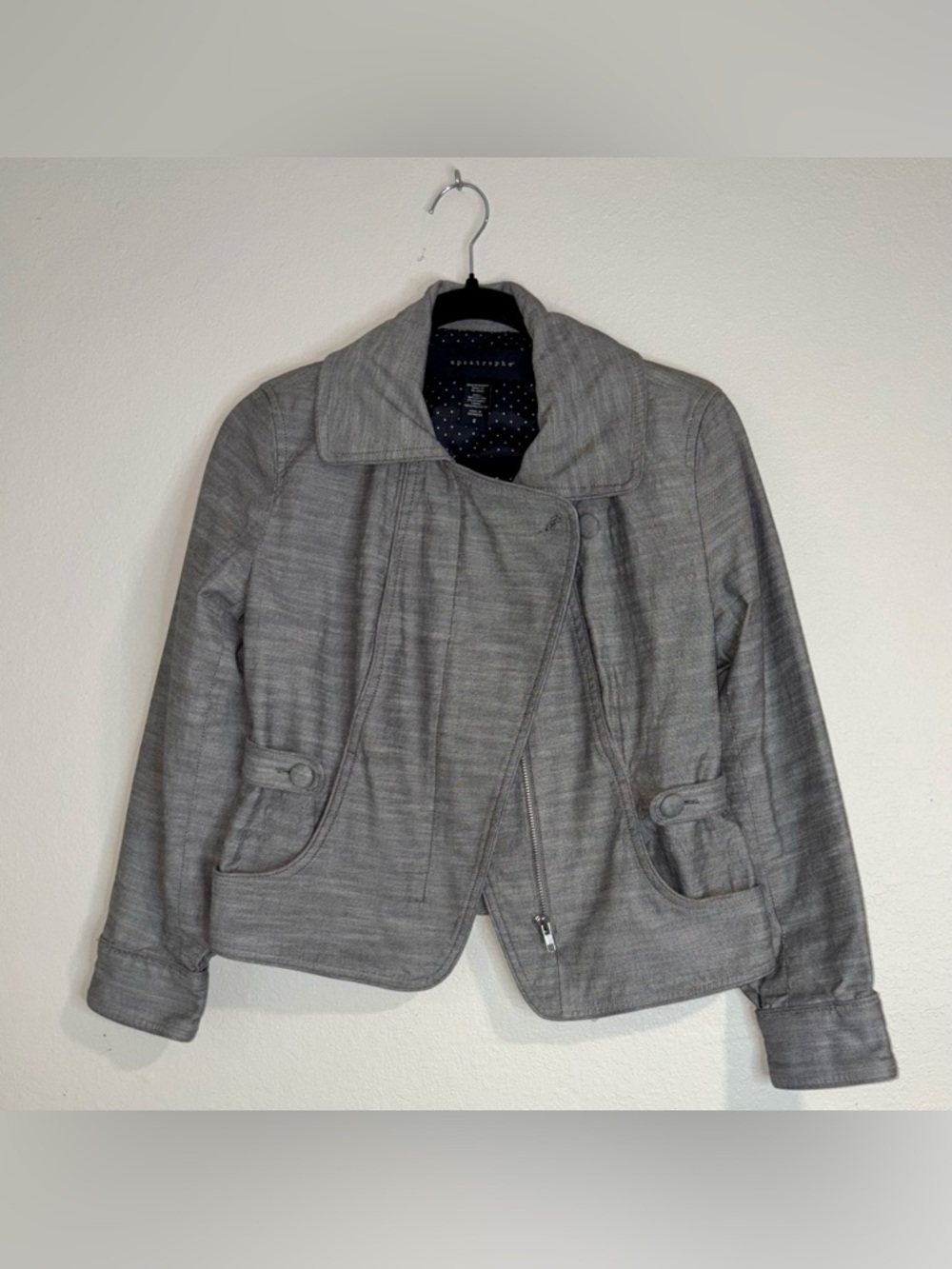 Apostrophe Heather Gray Asymmetrical Zip Blazer